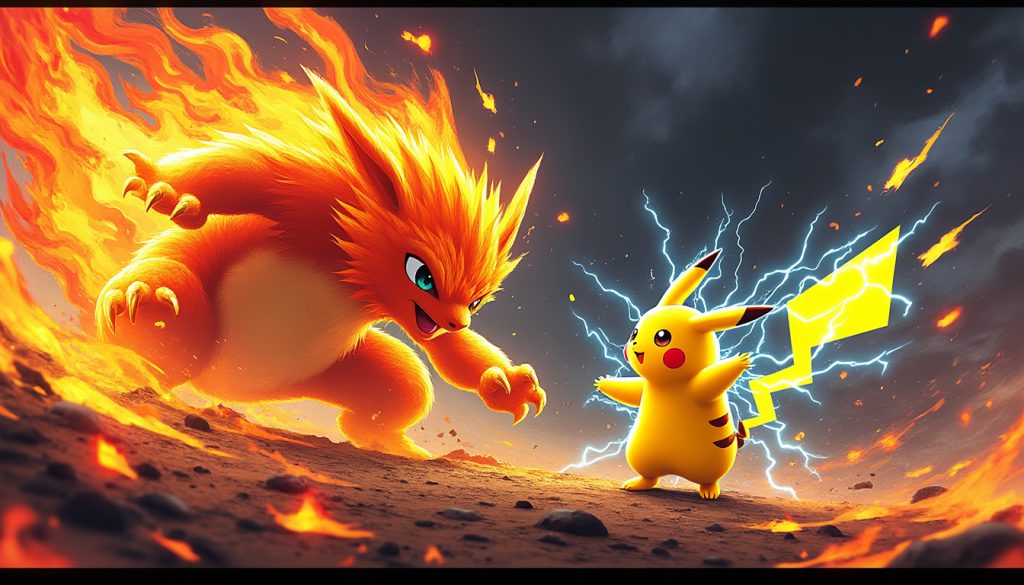 découvrez le duel épique entre pyrobut et pikachu dans un combat enflammé qui défie les légendes. qui remportera ce face-à-face légendaire ?